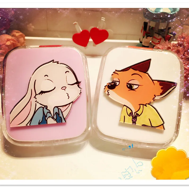 

LIUSVENTINA Lover Type DIY Acrylic Cute Rabbit Fox Contact Lens Box Container with Mirror Case for Color Lenses Gift for Lovers
