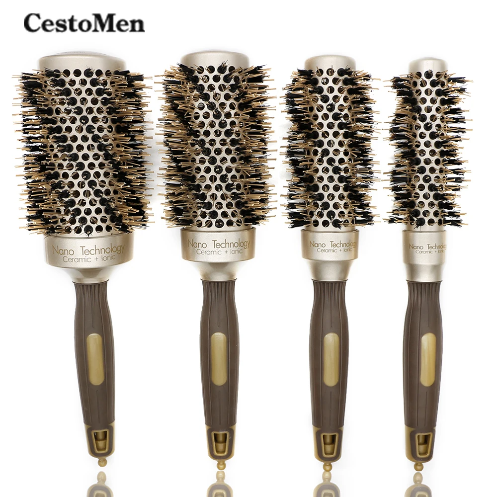 

CestoMen Twill Boar Bristle Hair Thermal Ceramic Brush Curly Styling Salon Ionic Blowing Aluminum Hairbrush Round Comb 4 Sizes