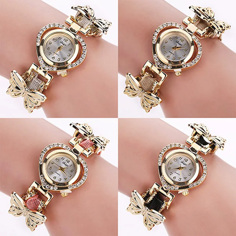 Summer Style Gold Watch Luxury Brand Crystal Heart Watch Women Butterfly Braided Rope Wristwatch Ladies Bracelet Watch Clock