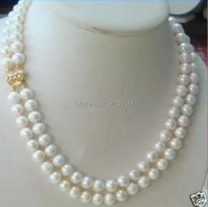 

free P&P >>>2 rows 7-8MM DOUBLE STRAND WHITE PEARL NECKLACE 17-18"