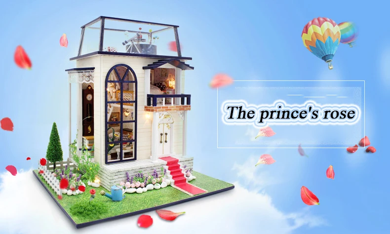 DIY Кукольный дом Миниатюрный с мебелью светодиодный светильник деревянный кукольный домик Модель креативный подарок розовые игрушки принца 13837# E