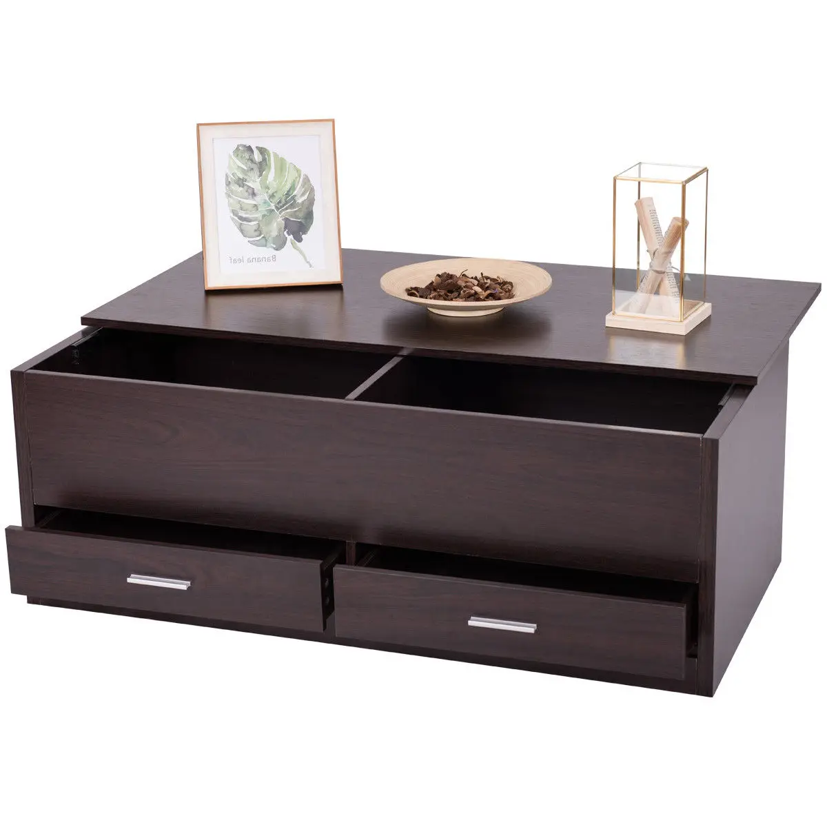 Giantex Slide Top Coffee Table with Hidden Compartment and 2 Drawers Modern Wood Living Room Furniture HW56637