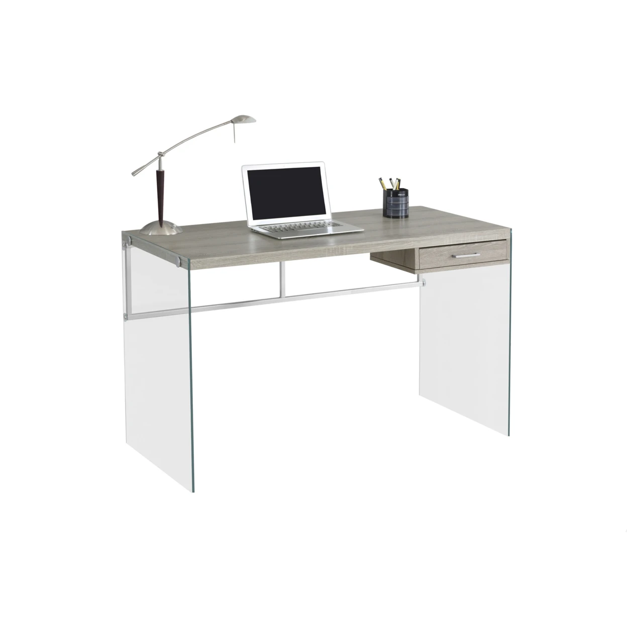 COMPUTER DESK - 48L, DARK TAUPE, TEMPERED GLASS