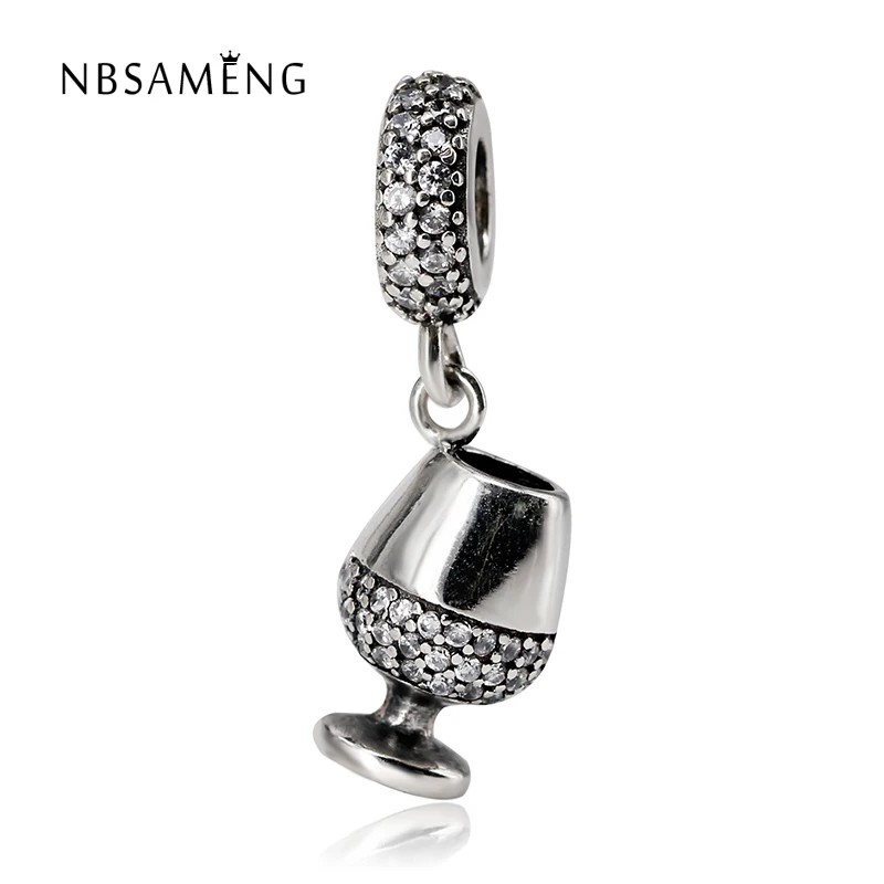 Authentic 100 925 Sterling Silver Beads Charm Wine Glass Pendant With
