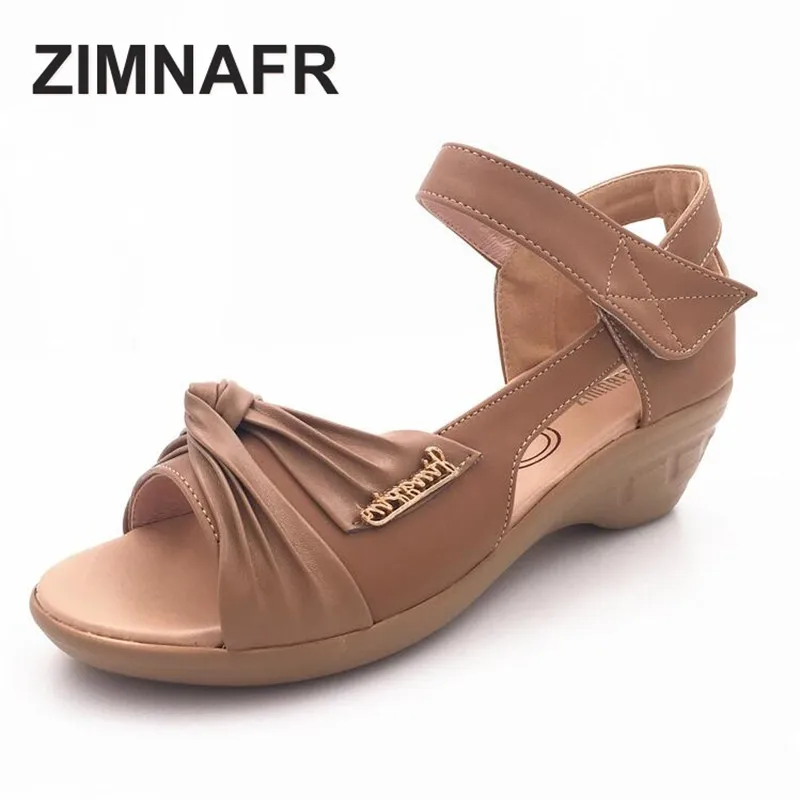 Zimnafr brand 2017Summer new genuine leather casual sandals platform open toe plus size 35 43 women shoes sandals mother sandals