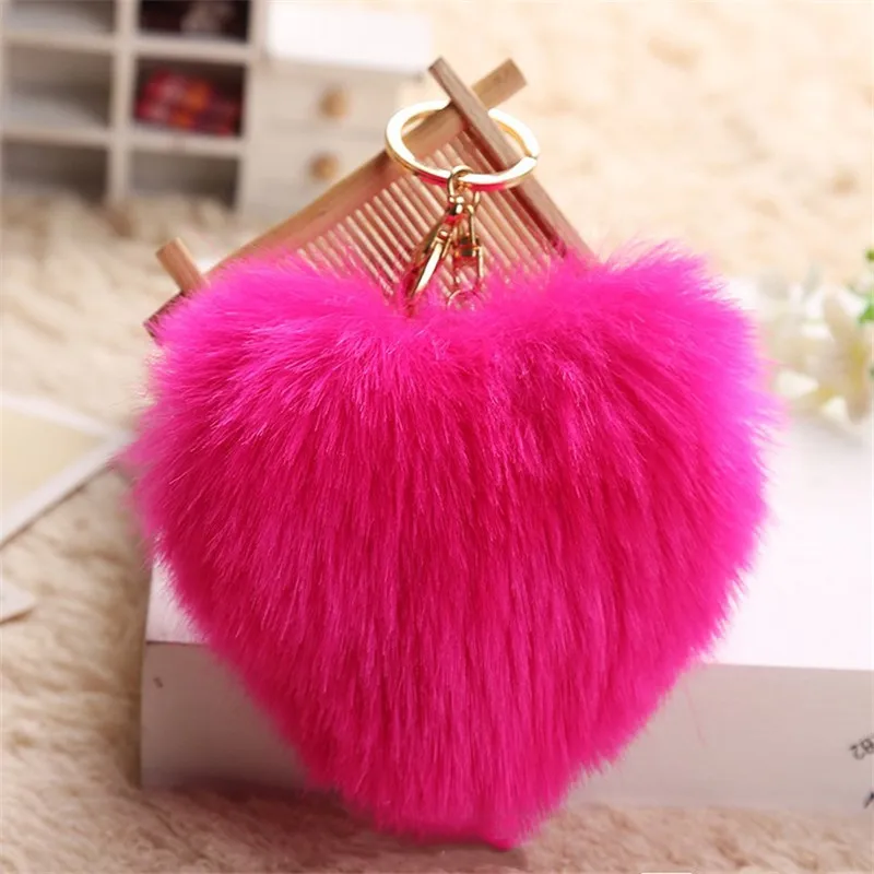 

10-12cm Fluffy Fur Pompom Keychain Soft Lovely Heart Shape Pompon Faux Rabbit Fur Pom Poms Ball Car Handbag Key Ring Gift S3261