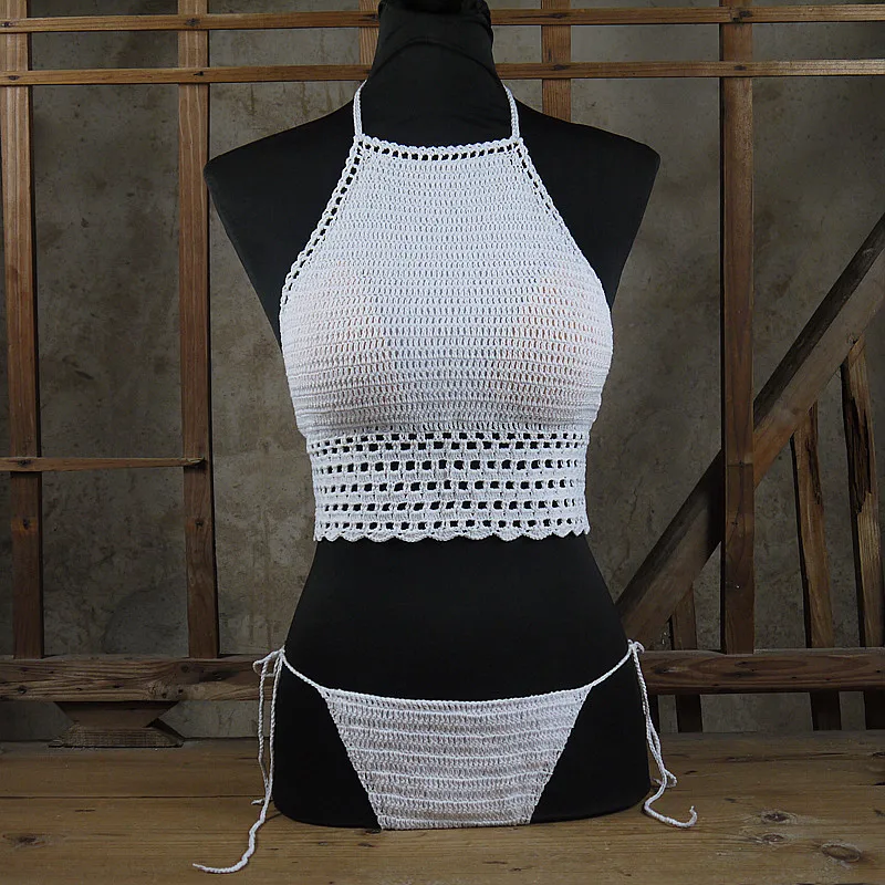 

Handmade Crochet bikini swimwear women swimsuit bathing suit bikini - swimsuit sexy Wrapped chest Style bikiniHollowing hot