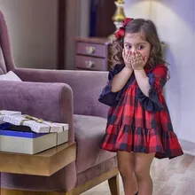 Нарядное платье для принцессы в клетку для маленьких девочек летнее платье-пачка модное платье в клетку для маленьких девочек pudcoco