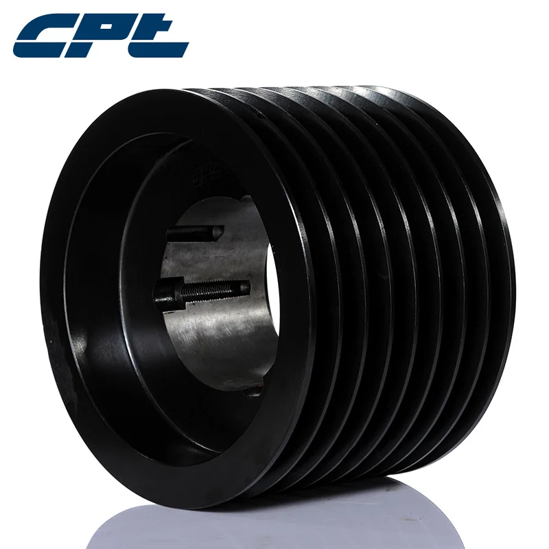 

CPT SPC cast iron v groove pulley, 8 grooves, 209.6mm outside diameter, 3535 taper lock bush for 24-95mm shaft, SPC200-08-3535