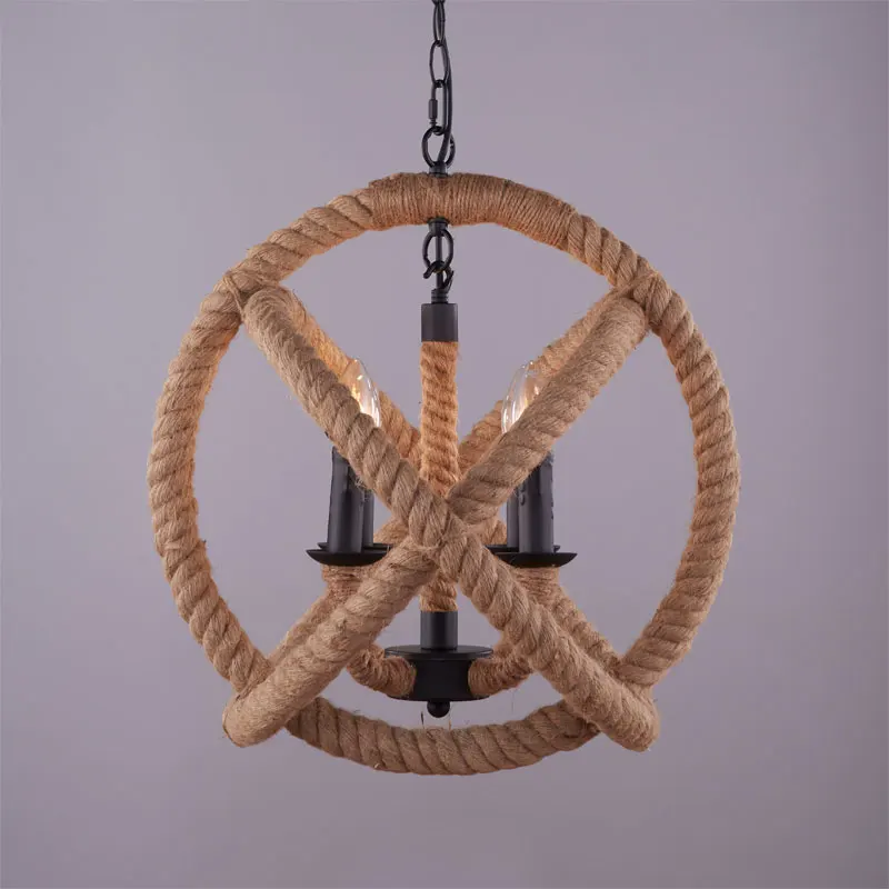 

Retro Hemp Rope Pendant Lights Ball Iron Pendant Lighting Restaurant Dining Kitchen Hanging Lamps BLP076