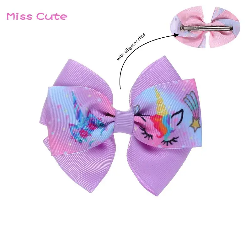 

1PC Grosgrain Ribbon Hair Bows Cartoon Unicorn Bowknot Hair Clips Boutique Bow Hair Clips For Girls Ribbon Hair Accessories