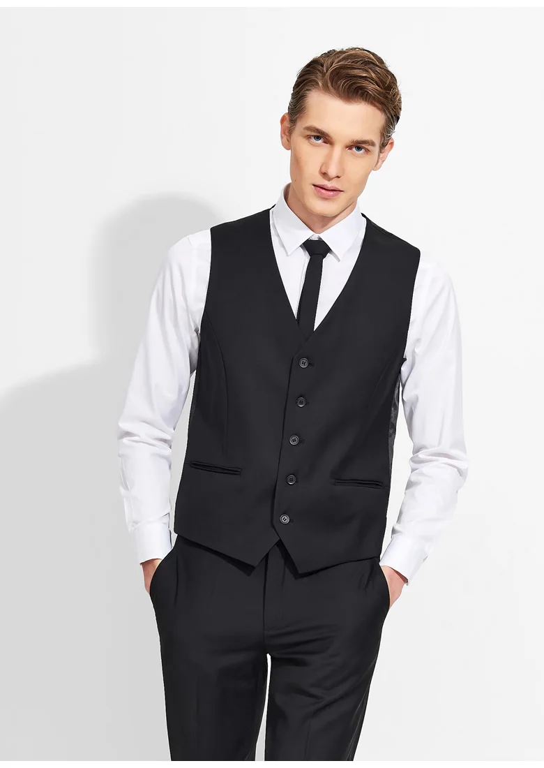 Мужские костюмы жилеты 50% шерсть бренд мужской одежды высокого качества slim fit человек жилет вечернее черный серый, черный цвет Бизнес жених Одежда для сцены