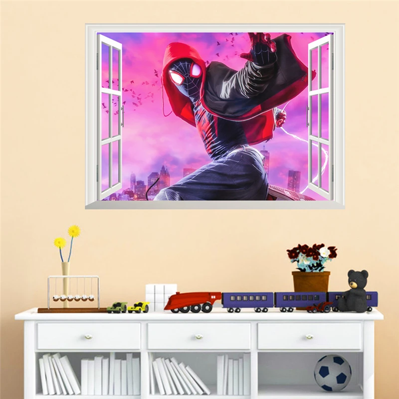 50*70cm 3d Spiderman Window Wall Decals Kids Rooms Nursery Home Decor Cartoon Movie Stickers Pvc Mural Art Diy Poster | Дом и сад