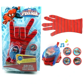 

Superhero Spiderman Cosplay Glove Flashing Sounding Childrens Toy Spiderman Glove Launcher 4 flying disc