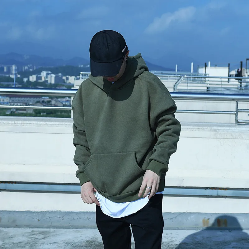 

good quality oversize hip hop hoodies Autumn And Winter fleece WARM mens kanye west hoodie sweatshirt swag solid Olive pullover