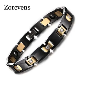 

ZORCVENS Black Ceramic Health Bracelet Bangle For Women Men Bio Energy Hematite Stone Bracelet With CZ Women Men Jewelry