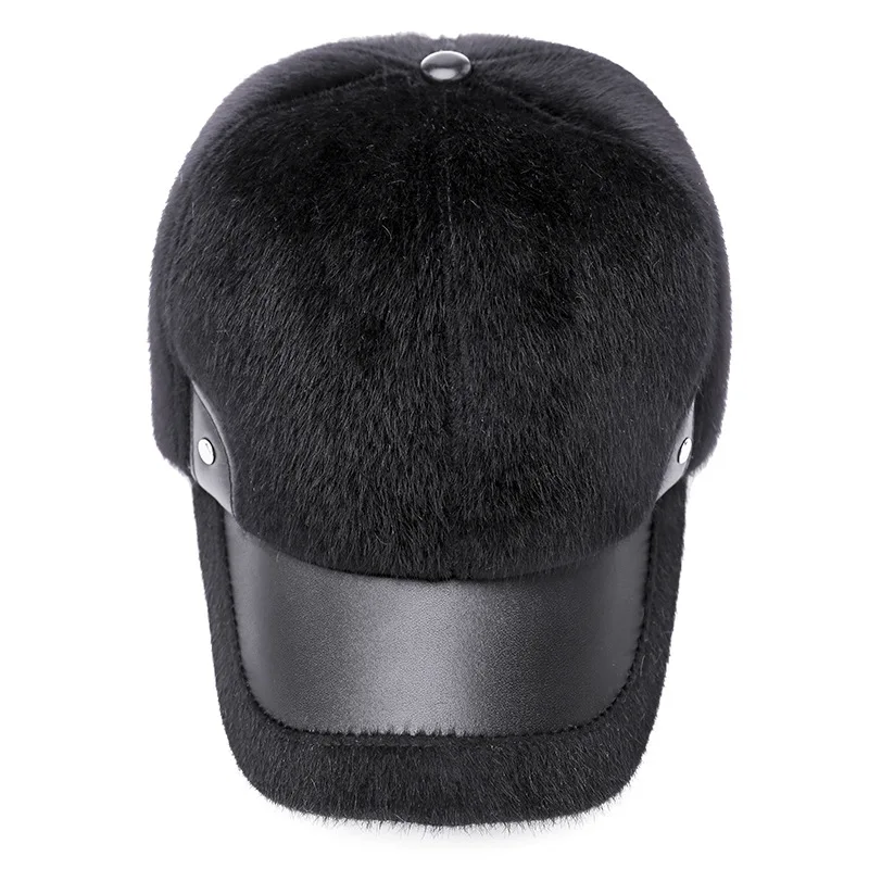 Осенне-зимняя мужская кепка, бейсбольная кепка с помпоном, защита ушей, теплый толстый козырек, шапка для отдыха на открытом воздухе, шапка для пожилых людей