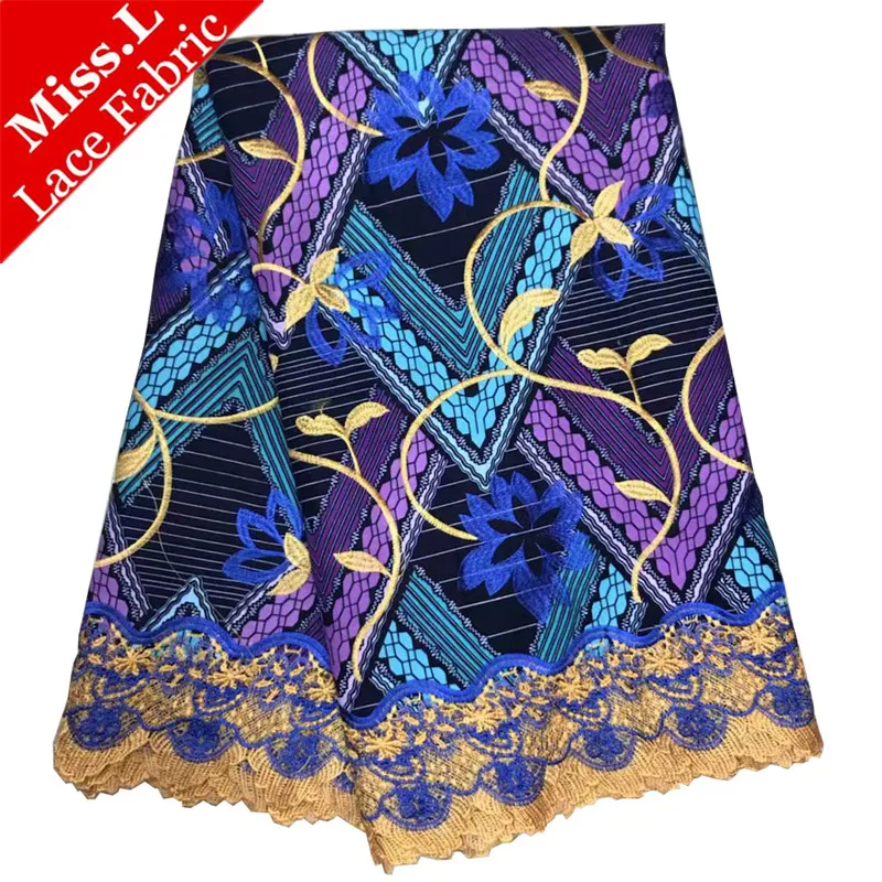 

2019 Popular Hollandais Wax Lace Fabric 100% Cotton High Quality 6 Yards/Piece Wax Print Lace Fabric For Woman Party Dress