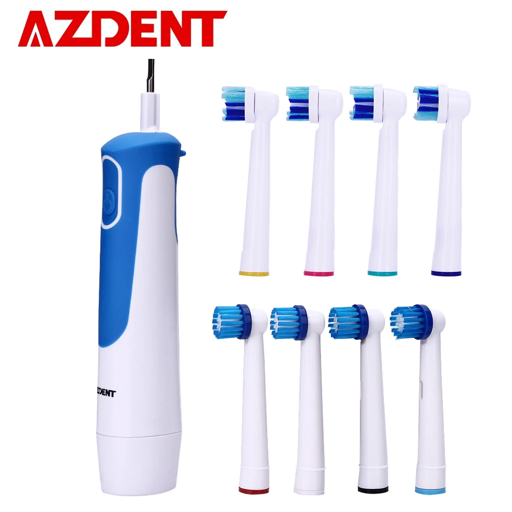 AZDENT Buy 1 Get 8 Heads Rotating Electric Toothbrush Battery Operated No Rechargeable Tooth Brush Teeth Whitening For Adult Hot