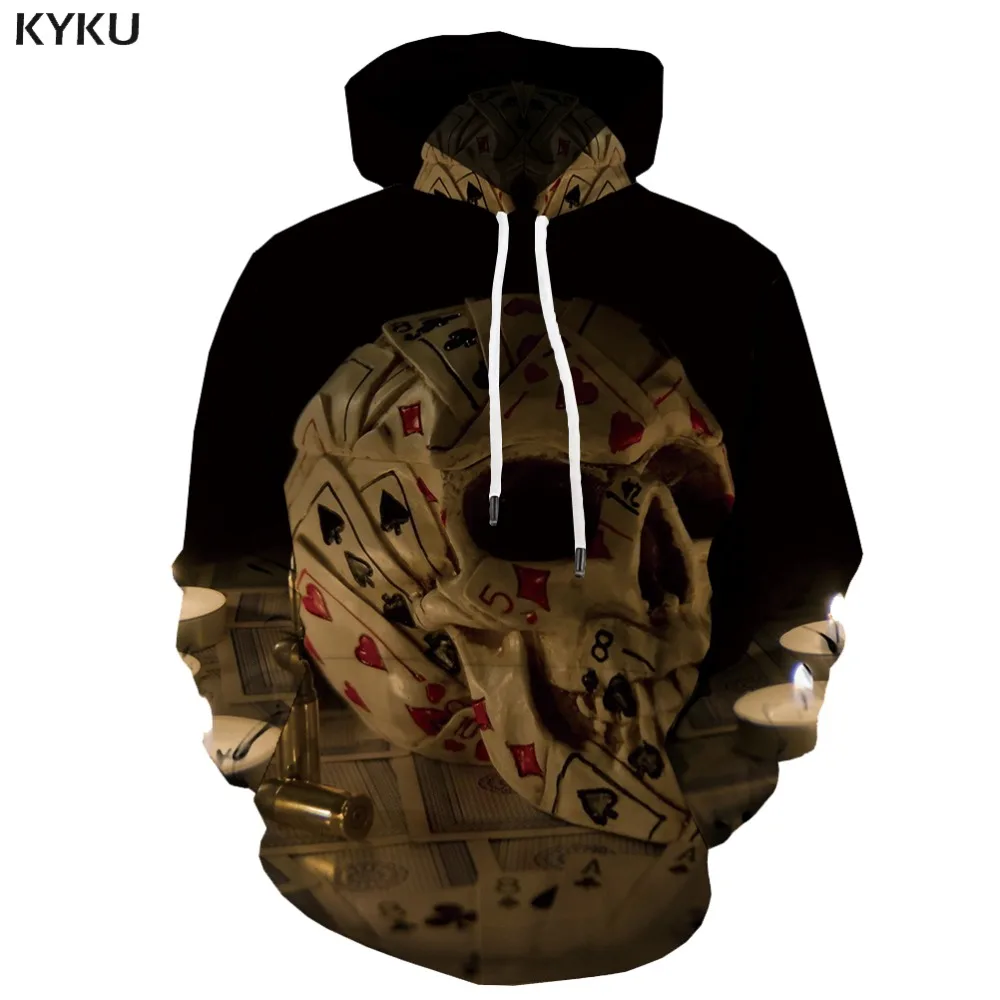 

KYKU Brand Skull Sweatshirts men Poker Hooded Casual Metal 3d Printed Cosplay Sweatshirt Printed Gothic Hoodie Print Long Sleeve