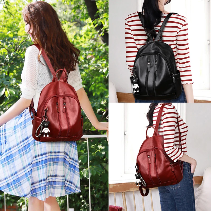 Женский кожаный Школьный рюкзак, дорожная сумка, ранец, рюкзак на плечо, сумка-тоут, черный/коричневый