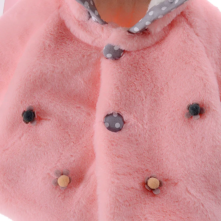 Осенне-зимняя флисовая шерстяная шаль для маленьких девочек, милая детская куртка с капюшоном с длинными ушками и рисунком кролика, теплая плотная накидка для детей 17A801