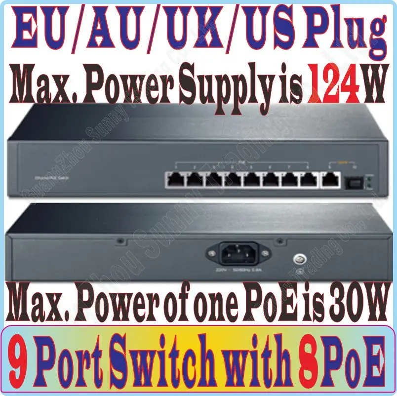 Встроенный Питание, Макс 124 Вт, 9 Порт 8 poe коммутатор IEEE802.3af на PoE костюм для poe камеры или AP, 1000 Мбит/с порт* 1, SFP порт* 1