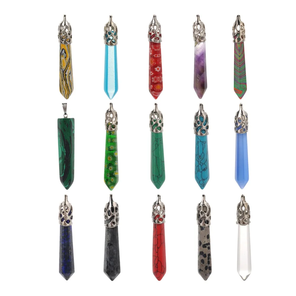 

1pc Hexagonal Multi Color Natural Lapis Pink Opal Tiger Eye Crystal Pillar Quartz Column Gem Stone Pendant for DIY Necklace Make