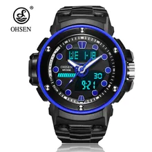 Модные Ohsen цифровой бренд кварцевые часы мужские спортивные часы для плавания светодиодный Будильник Двойное время мужские наручные часы резиновый ремешок Relogio Masculino