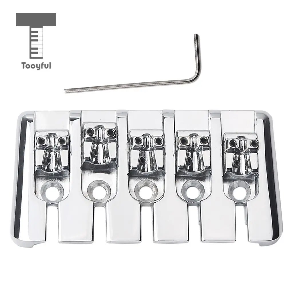 Tooyful Chrome Zinc Alloy L Shape 5 String Bass Bridge with Screws Wrench for Electric Bass Guitar Parts