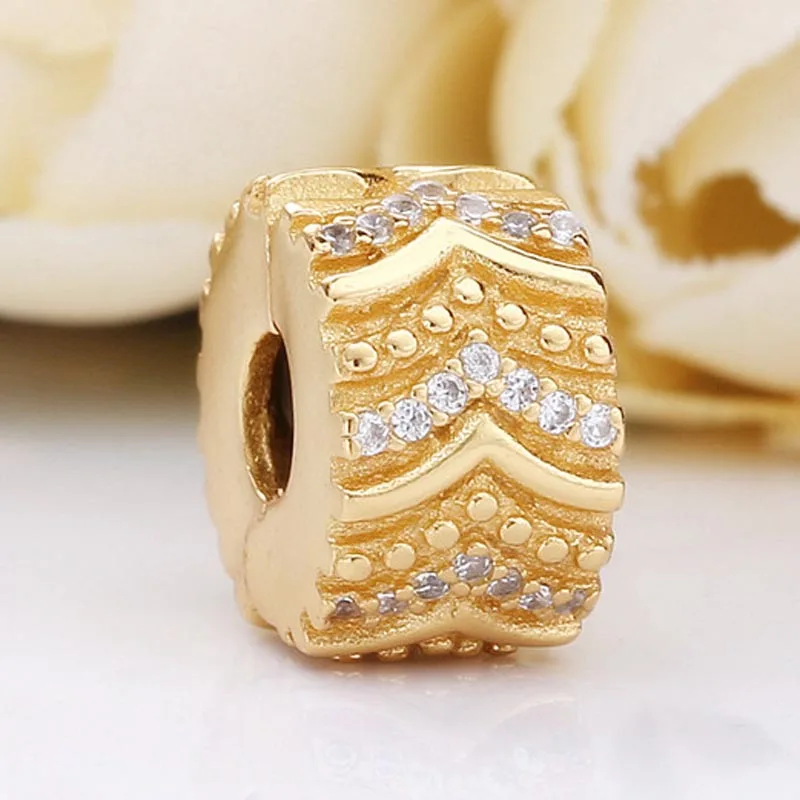 

New 925 Sterling Silver Bead Charm Gold Color Shine Stylish Wish Clip Stopper Beads Fit Pandora Bracelet Diy Jewelry