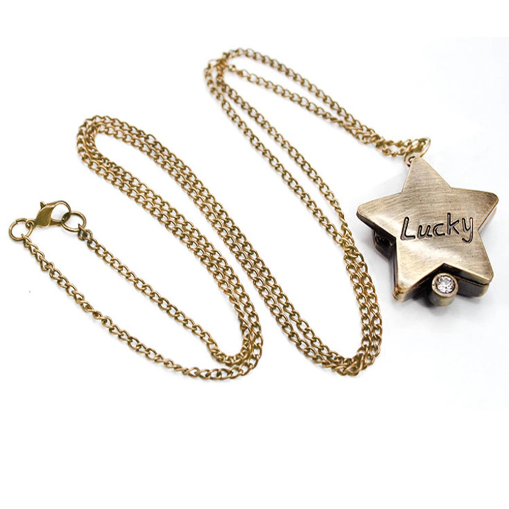 Для женщин карманные часы ожерелье с кулоном в ретро-стиле резьба цинковый сплав цепи кварцевые Подарочная одежда аксессуары Звезда