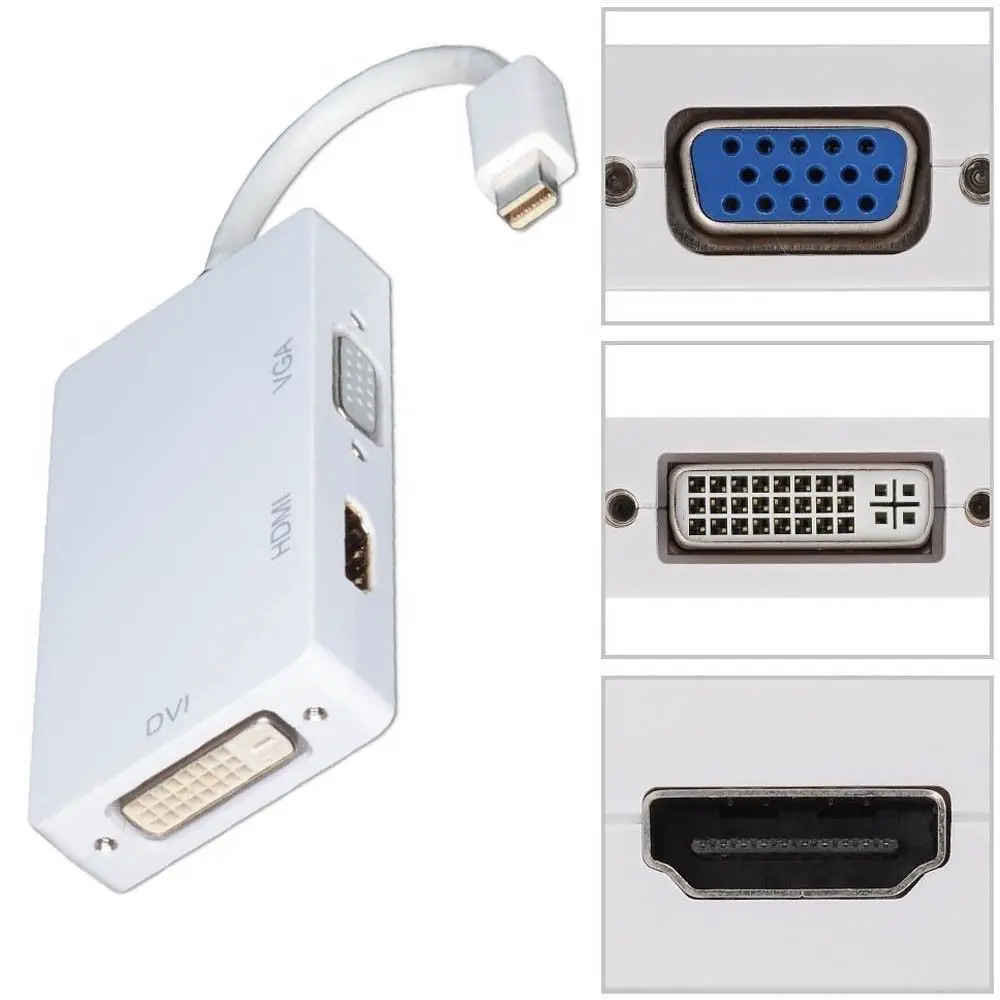 

3 In 1 Thunderbolt Mini Display Port DP To HDMI-Compatible DVI VGA Adapter Cable For Apple