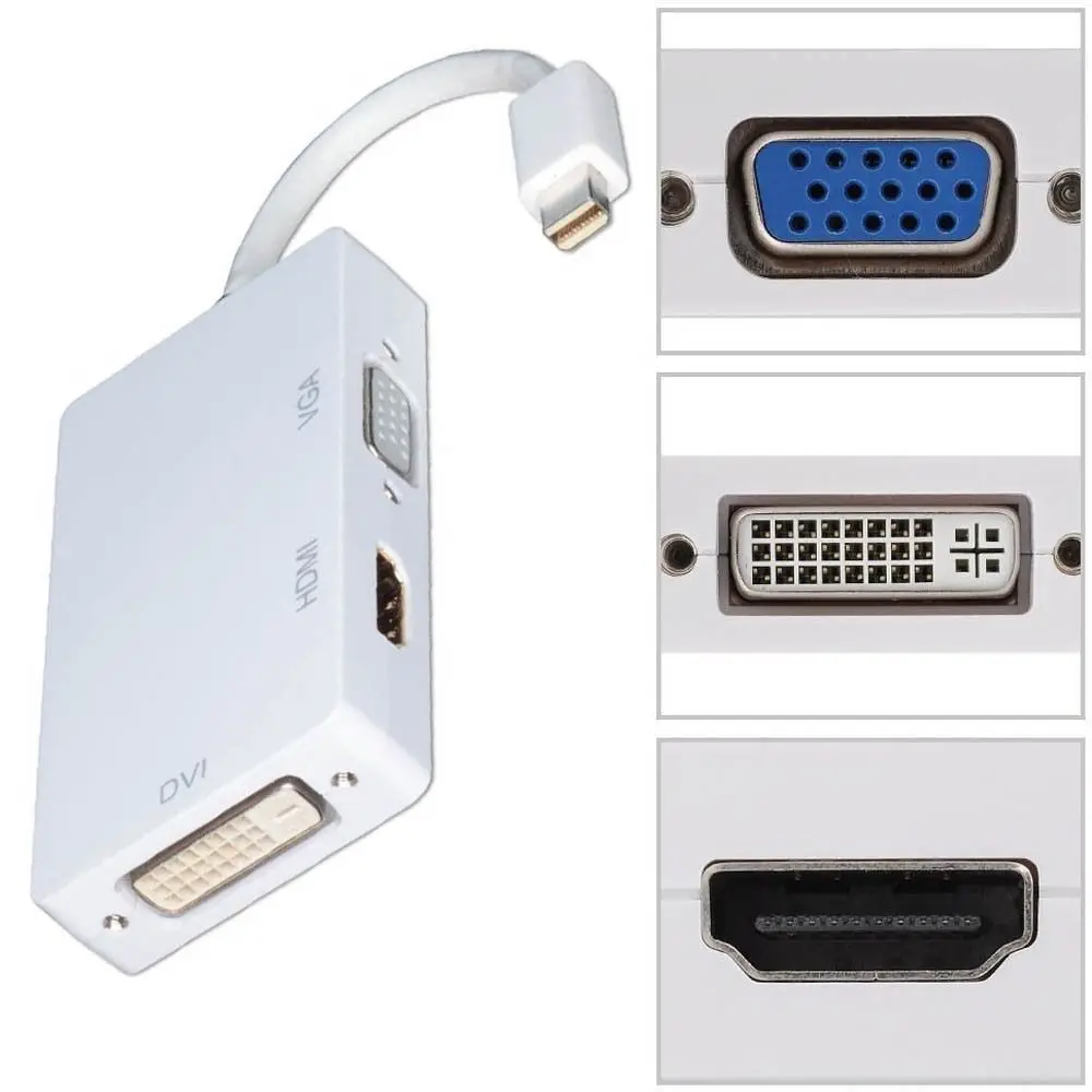 

3 In 1 Thunderbolt Mini Display Port DP To HDMI DVI VGA Adapter Cable For Apple