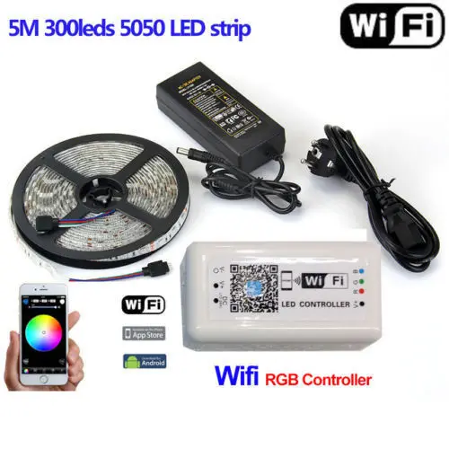 Power 5-10M 5050 RGB LED Strip Light Wifi Controller By iPhone Android APP 