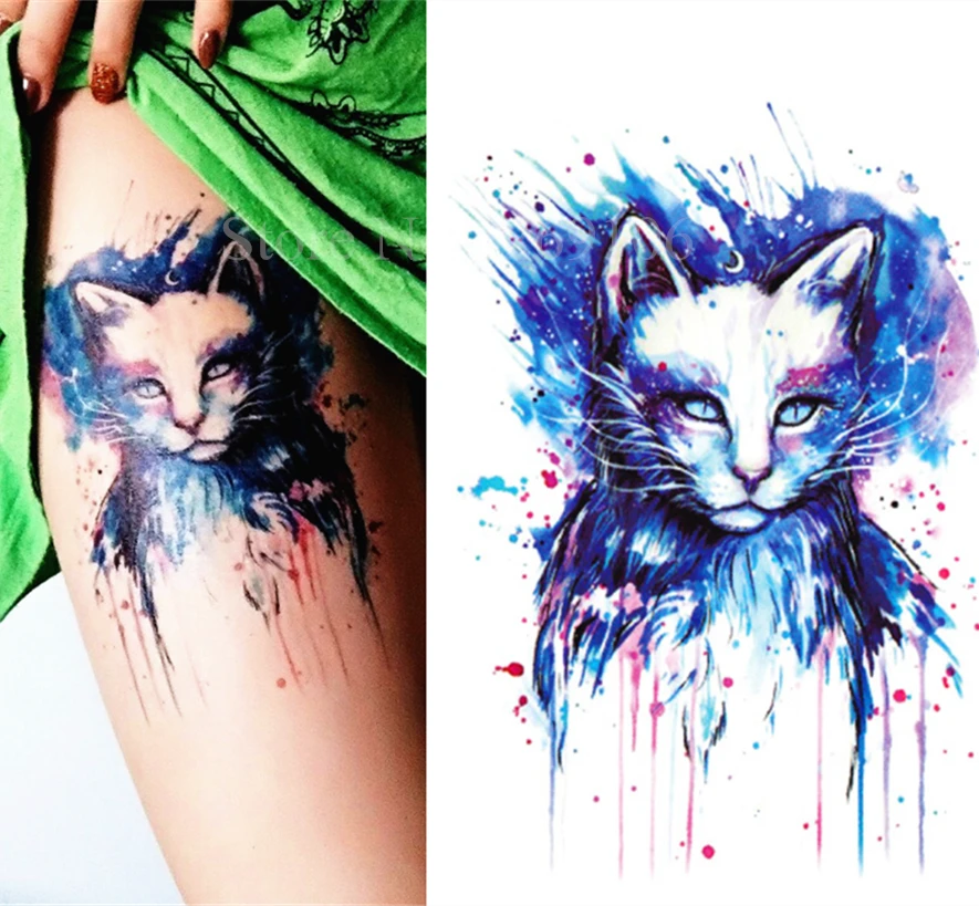 Красивый Синий Cat Высокое Качество Наклейки тату Body Art Наклейки Водонепроницаемый Бумаги временные татуировки наклейки 21x15 см#30 - Цвет: HB-235