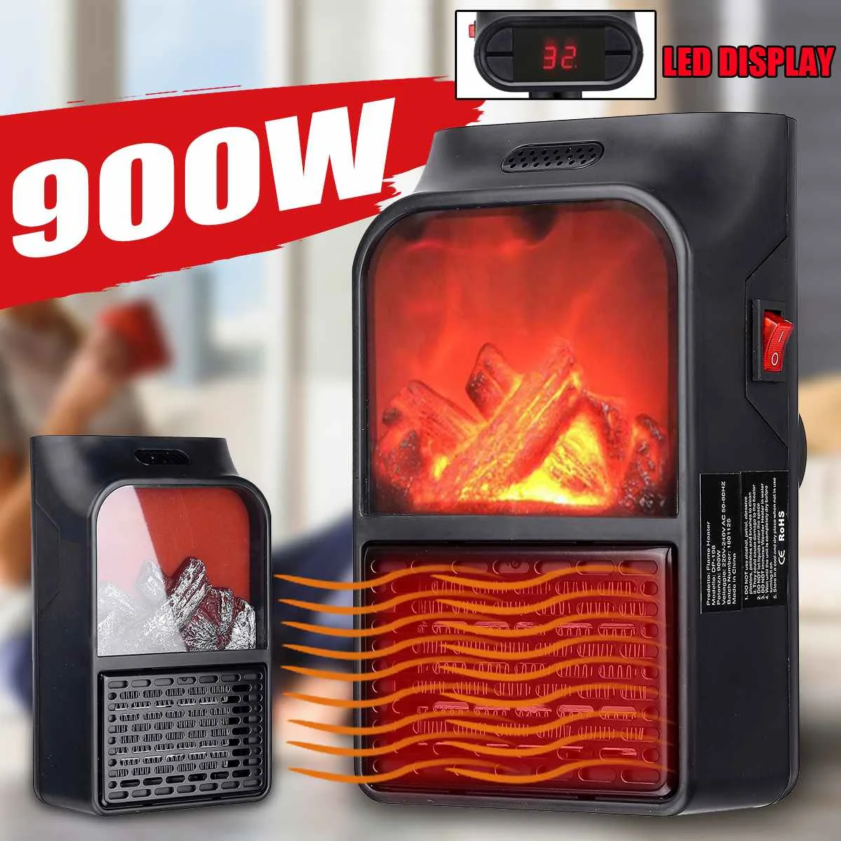 

900W Electric Heaters Fan W/Remote Control Digital Display Plug In Home Wall Adjustable Temperature Timer PTC Fireplaces Warmer