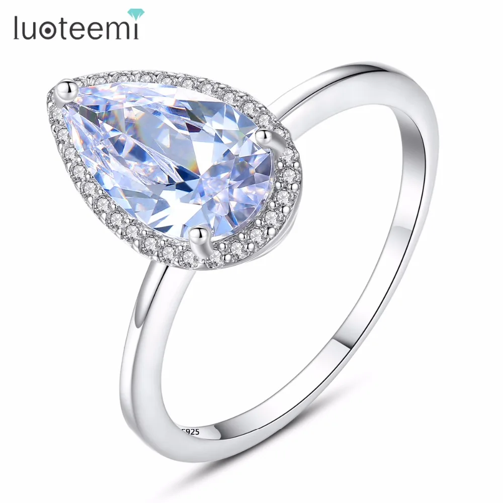 

LUOTEEMI Ring 925 Sterling Silver Made With CZ Crystals Clear Yellow Color Engagement Simple Design Elegant Wedding Jewelry