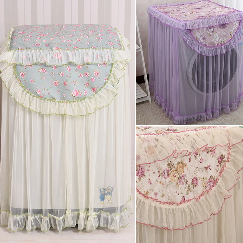 Lace Ruffle Floral Washing Machine Dust Cover Protection Front Durable Soft Home