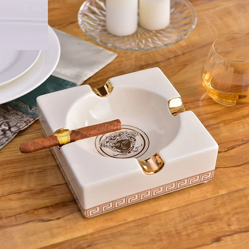 

High-end Luxury Large Size Ashtrays Gadgets Vintage Style Square Horse Pattern Quality Ceramic Cigar Ashtray R750