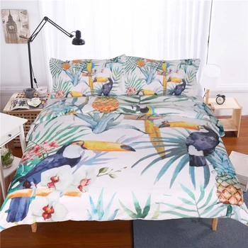 

Bedding Set 3 Pcs Toucan Duvet Cover With Pillowcase Tropical Plant Pineapple Bedding Set Soft Flower Quilt Cover Wholesale