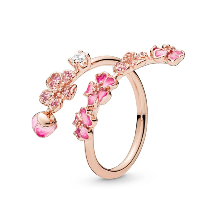 

NEW 100% 925 Sterling Silver Spring Long Peach Series Rose Gold Ring High Quality Women's Original Jewelry Fashion Gift
