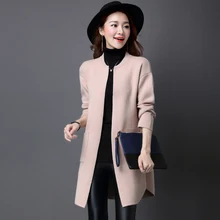 2016 autumn and winter new Korean Women long sections loose round neck solid color coat wealthy A063