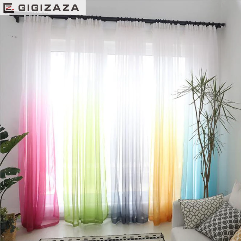 De alto grado 3D gradient color gasa moderno cortinas para sala de