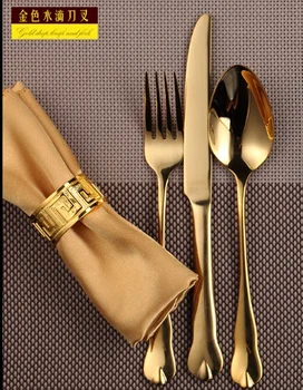 

Golden cutlery high-grade gold-plated knife and fork does not fade stainless steel Western-style tableware set s
