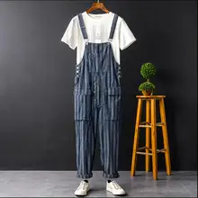 S-XXL японский стиль моды комбинезон мужской джинсовый комбинезон в полоску большой карман комбинезоны мужские джинсовые комбинезоны парикмахера