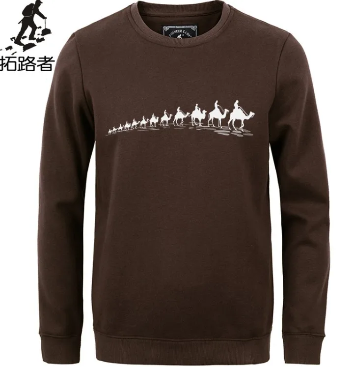 Pioneer Camp Autumn Winter Fleece Printed winter T shirt men brand clothing Fashion Male thick T shirt quality Tshirt 305114 - Цвет: Coffee