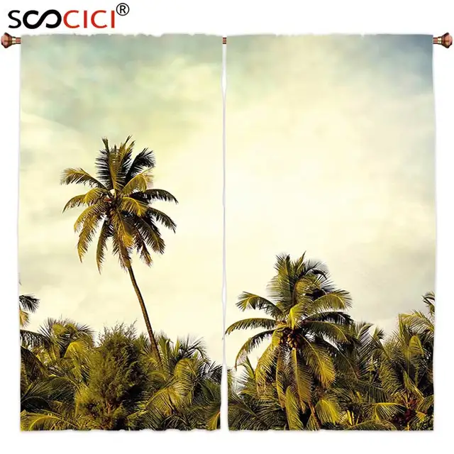 Window Curtains Treatments 2 Panels Palm Tree Decor Jungle Window Curtains Treatments 2 Panels Palm Tree Decor Jungle Branch Backdrop With Skyline Pacific