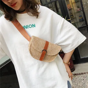 

Vintage Straw Bags Rattan Woven Women Chest Bags Wicker Handmade Shoulder Bag Fashion Fanny Waist Pack Summer Beach Belts Purses