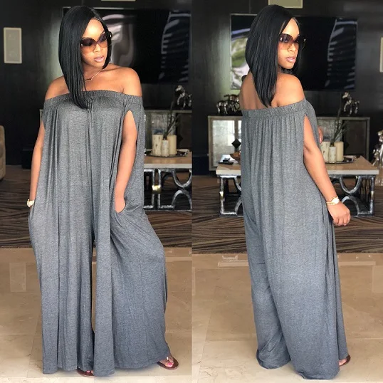 Double Pocket Casual Jumpsuit Women Summer Slash Neck